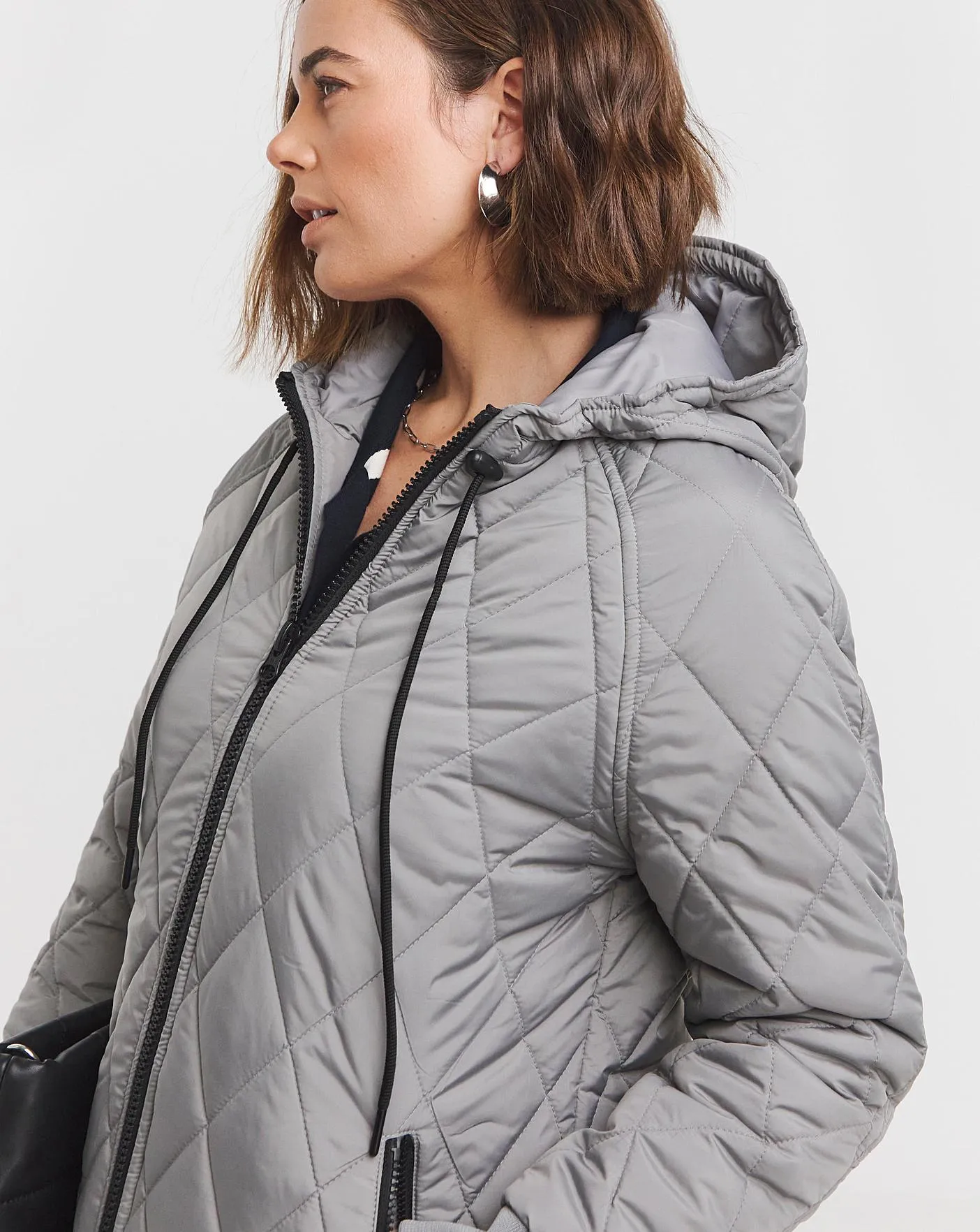 Grey Mid Length Quilted Coat