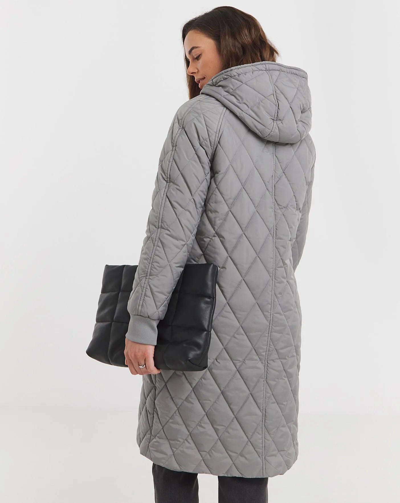 Grey Mid Length Quilted Coat