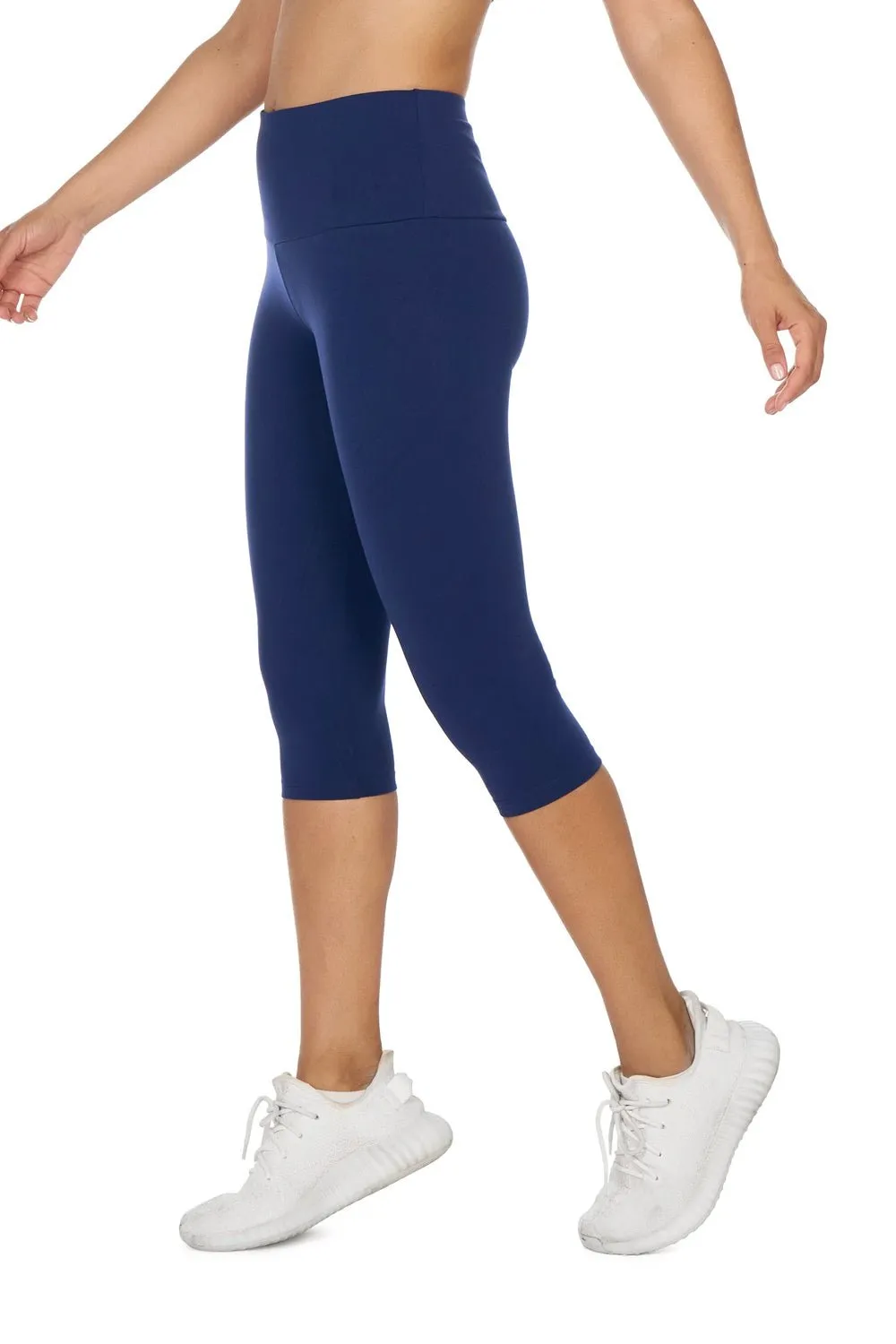 High-Waisted Supplex Under Knee Tights - Blue