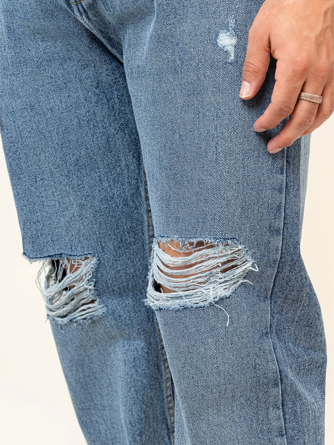 Indigo Knee Cut Baggy Denim jeans