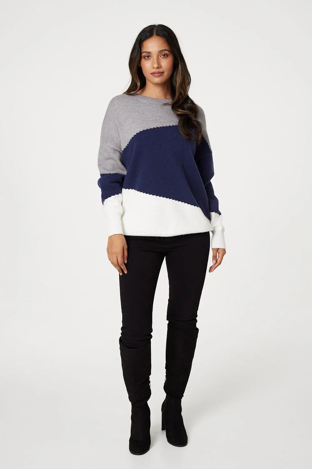 Izabel London - Colour Block Relaxed Knit Sweater