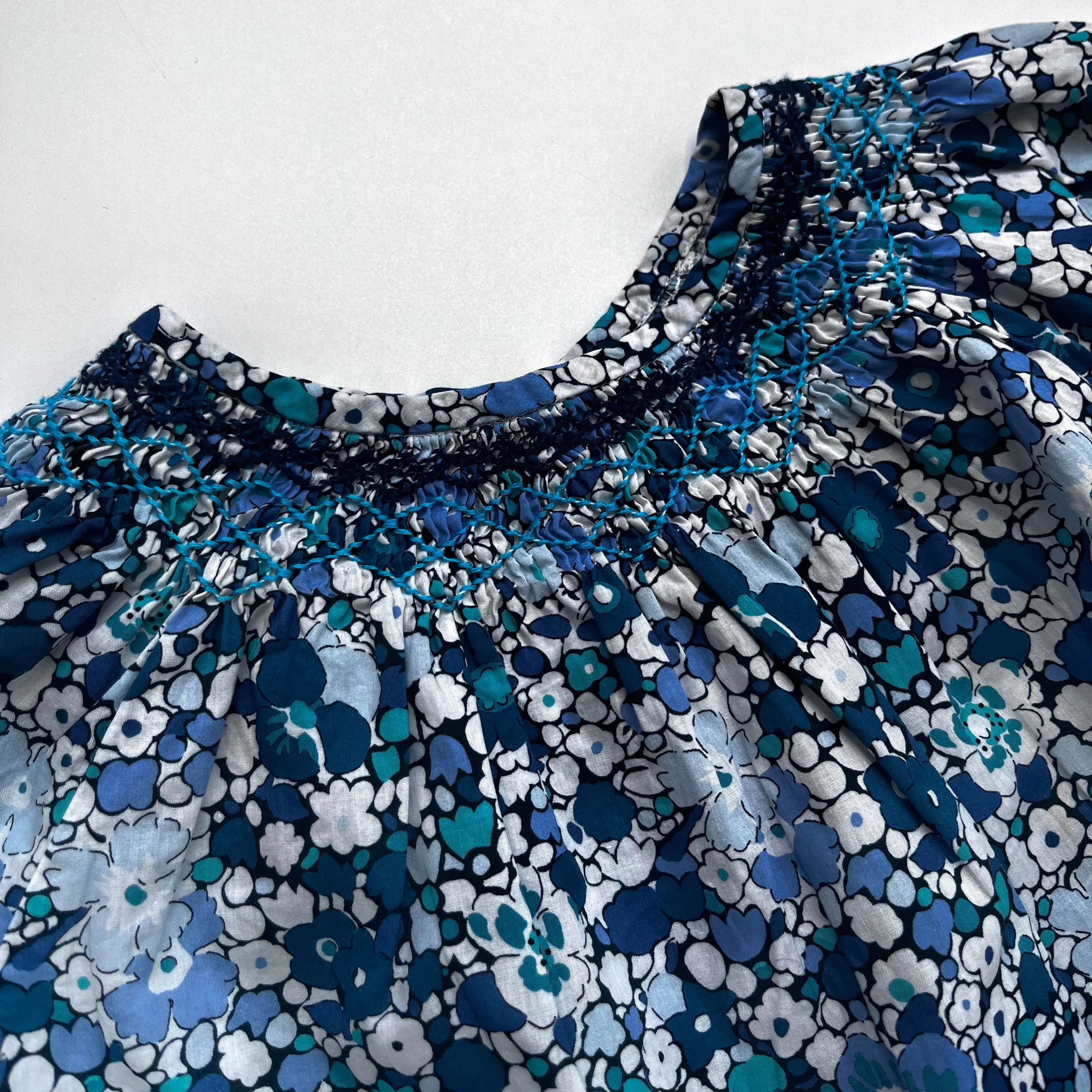 Jacadi Blue Liberty Print Blouse With Smocking: 6 Years