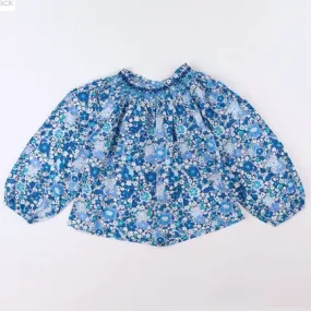 Jacadi Blue Liberty Print Blouse With Smocking: 6 Years