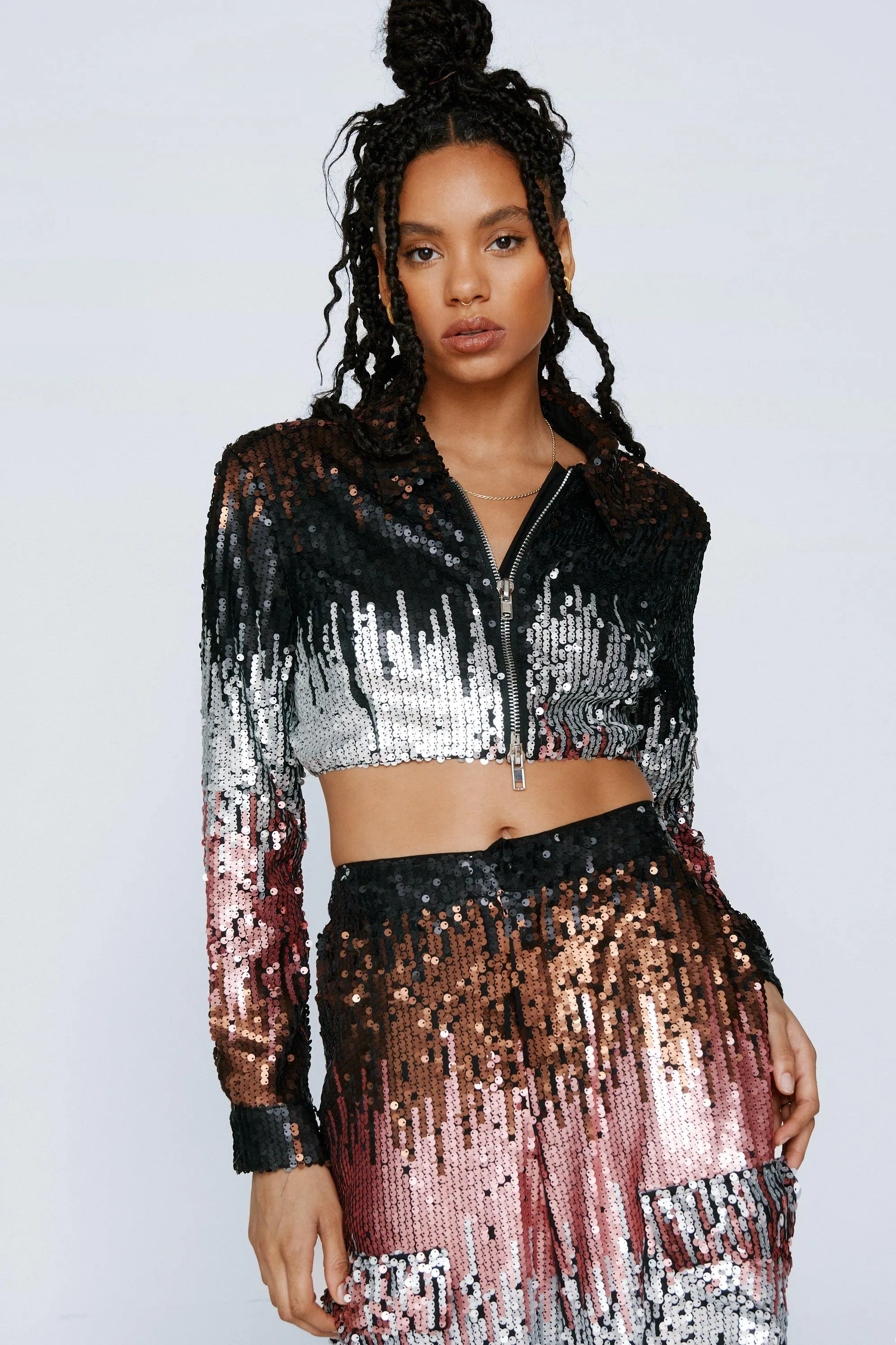 Jackets & Coats | Ombre Sequin Crop Jacket | NastyGal