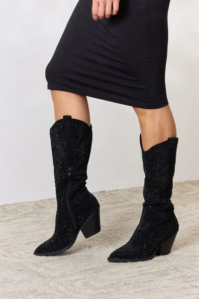 Knee High Cowboy Boots in Black