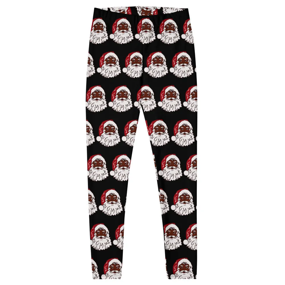 Leggings African American Santa Print Black