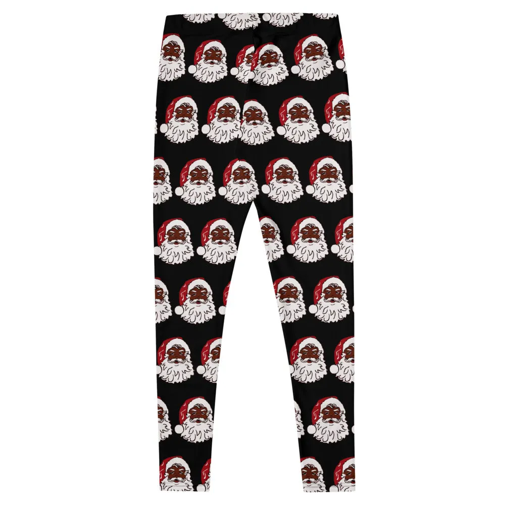 Leggings African American Santa Print Black