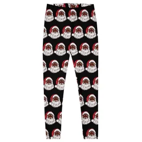 Leggings African American Santa Print Black