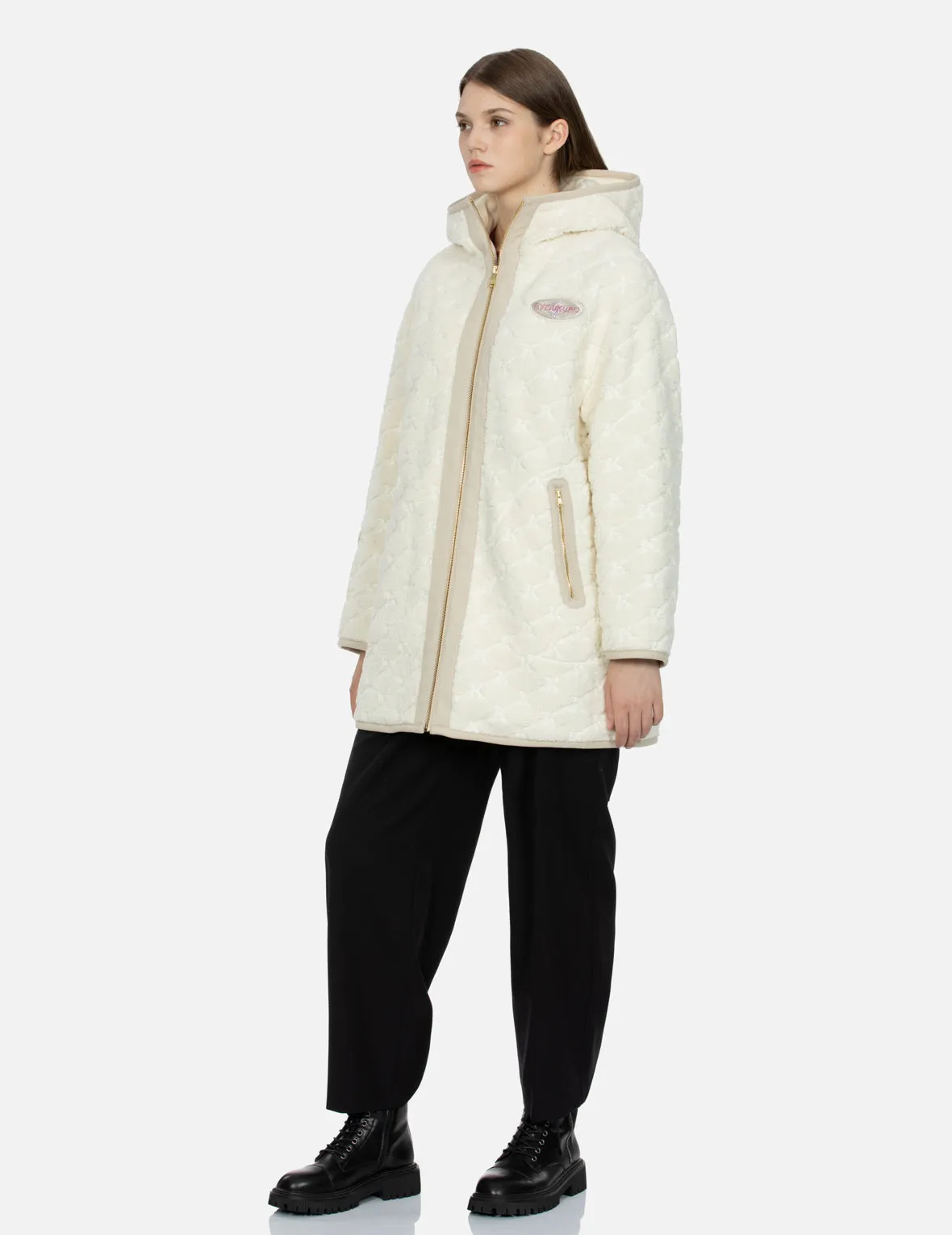 Logo Embossed Sherpa Oversized Coat