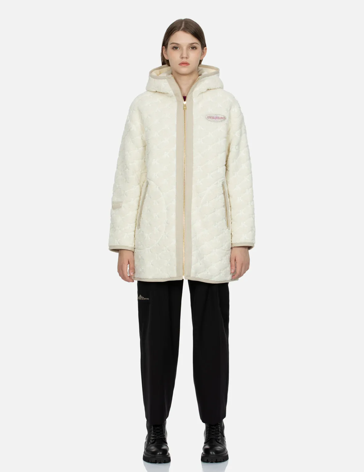 Logo Embossed Sherpa Oversized Coat