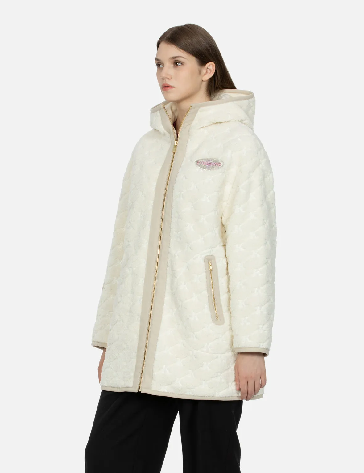 Logo Embossed Sherpa Oversized Coat