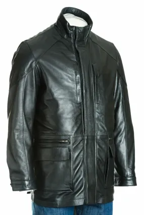 Men's Black Stand Up Collar Leather Coat: Filberte