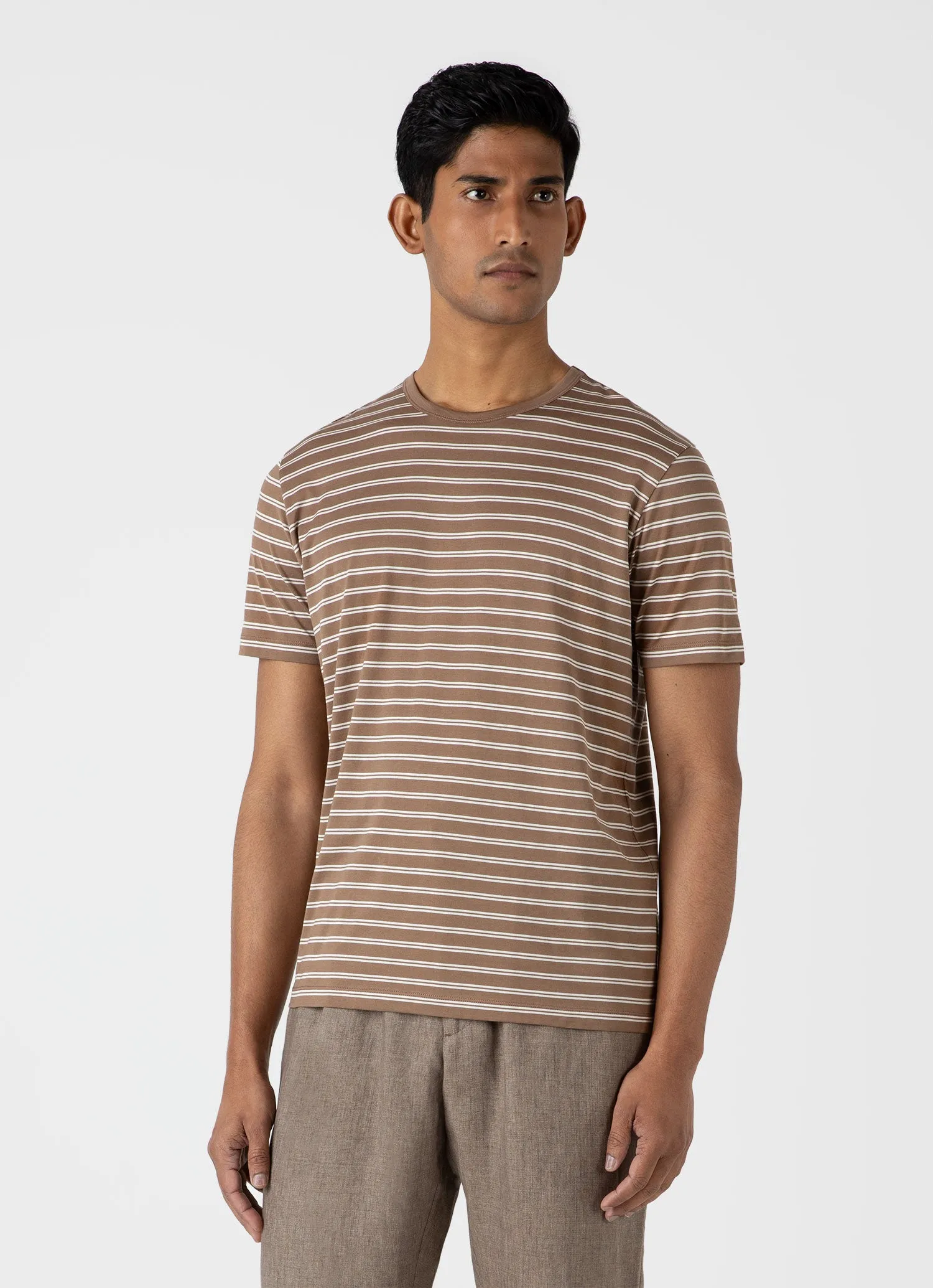 Men's Classic T-shirt in Dark Sand/Ecru Tramline Stripe