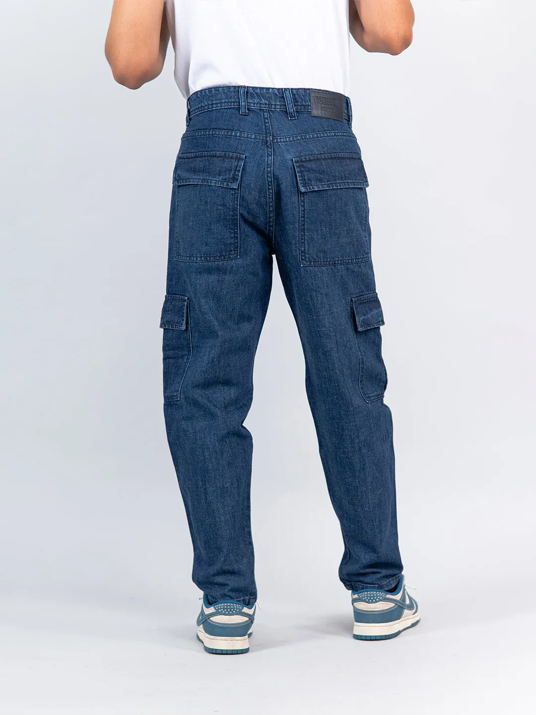 Mid Blue Baggy-Fit Cargo Denim Jeans