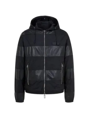 Overseas station season big chance 8 18 men s nylon color combination hooded leather jacket black 270263