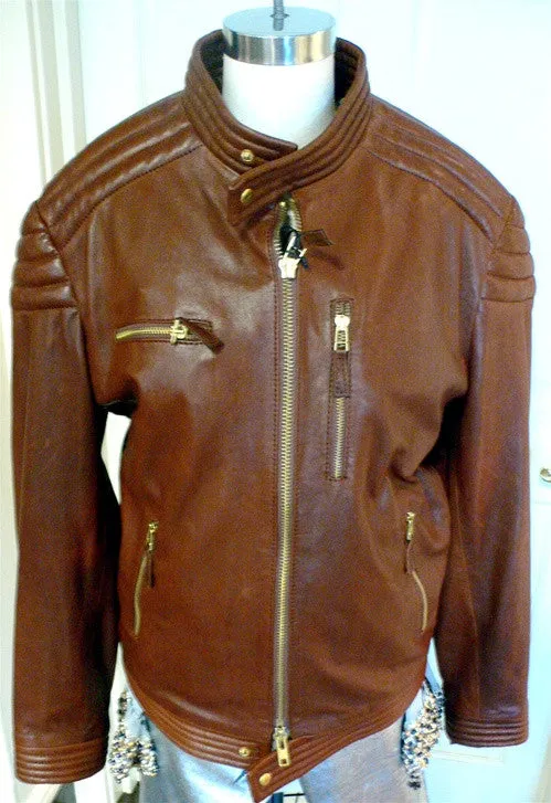 Philippe Plein Harley King Leather  Moto Jacket with Embossed Cross on Back