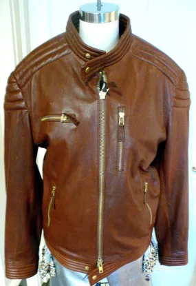 Philippe Plein Harley King Leather  Moto Jacket with Embossed Cross on Back