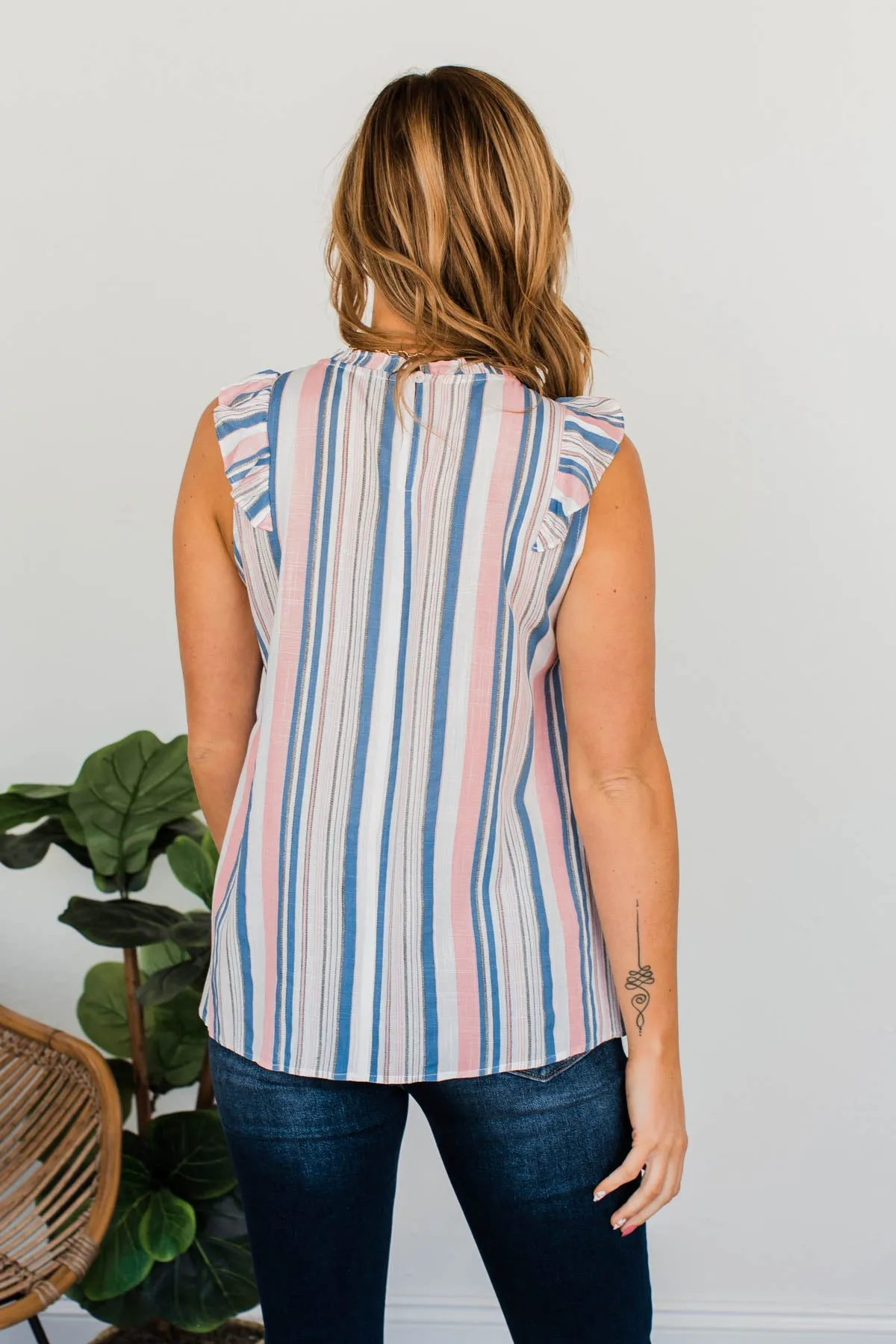 Playful Spirit Sleeveless Blouse- Pink & Blue