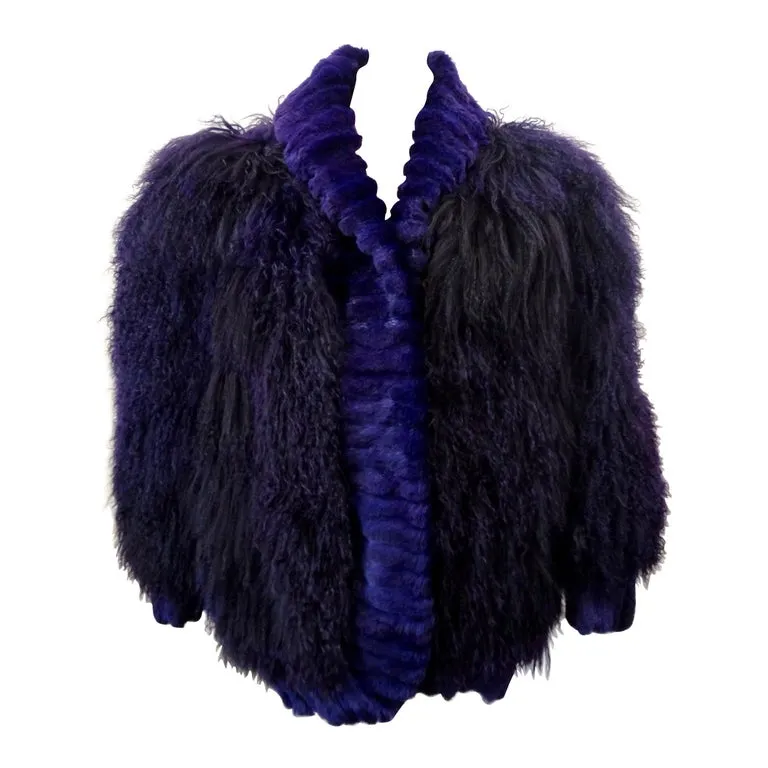 Purple Mongolian Lamb Oversized Fur Jacket