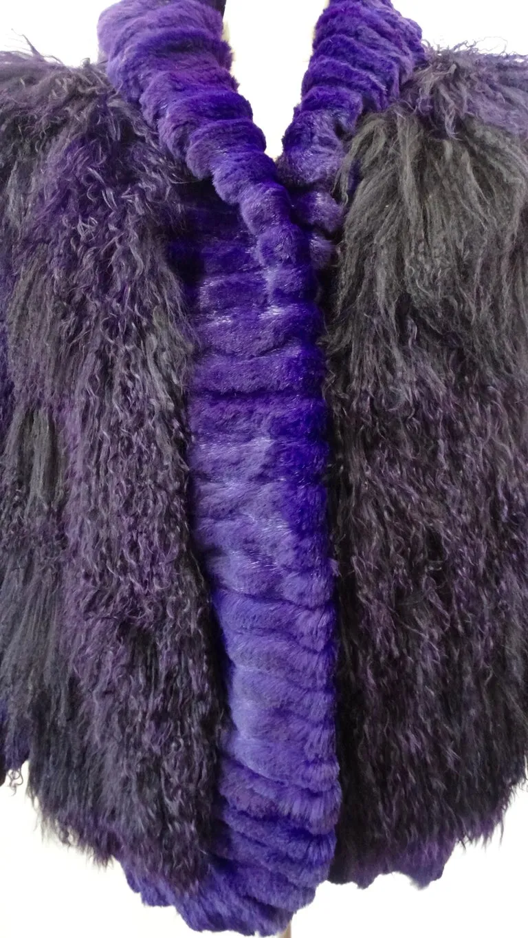 Purple Mongolian Lamb Oversized Fur Jacket