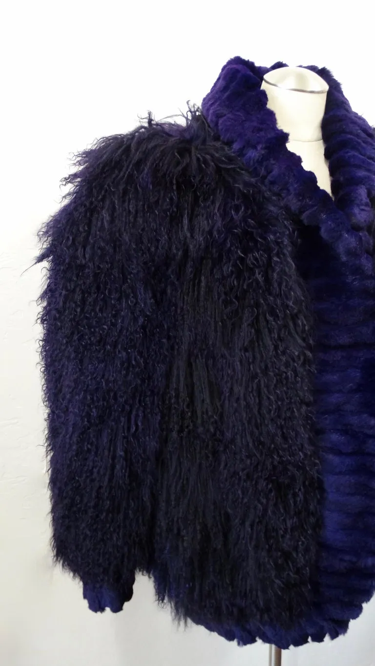 Purple Mongolian Lamb Oversized Fur Jacket