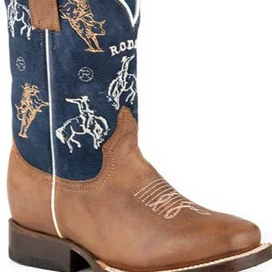 Roper Kids Rough Stock Western Boot in Blue/Brown