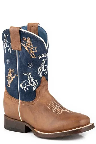 Roper Kids Rough Stock Western Boot in Blue/Brown