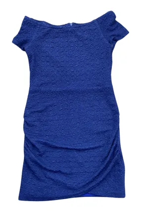 Royal Blue Textured Off Shoulder Dress