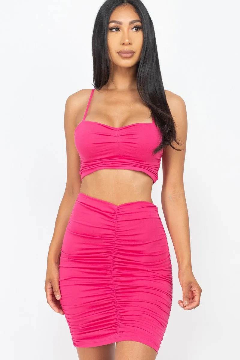 Ruched Crop Top & Skirt Set