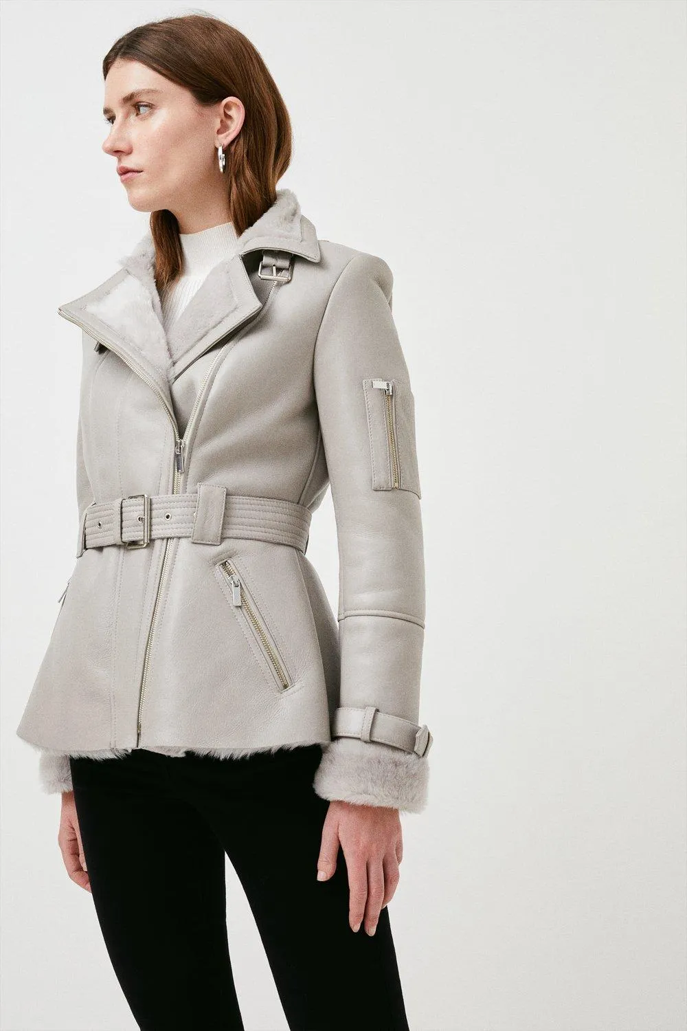 Shearling Aviator Coat | Karen Millen