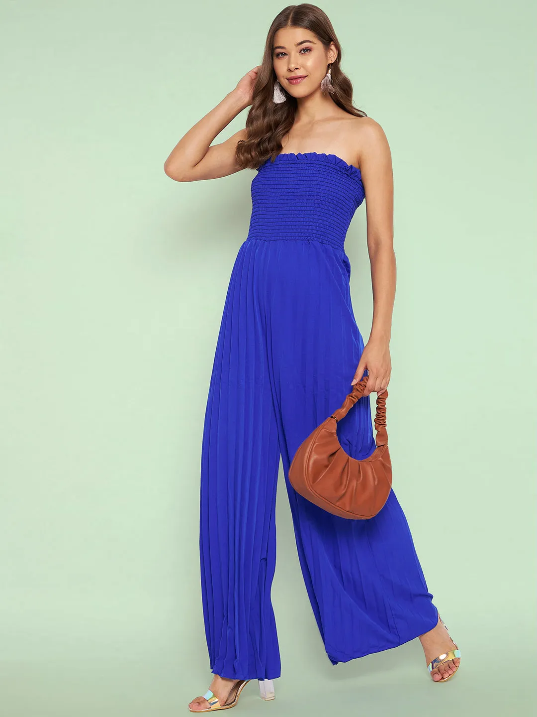 Smocked Strapless Maxi Jumpsuit