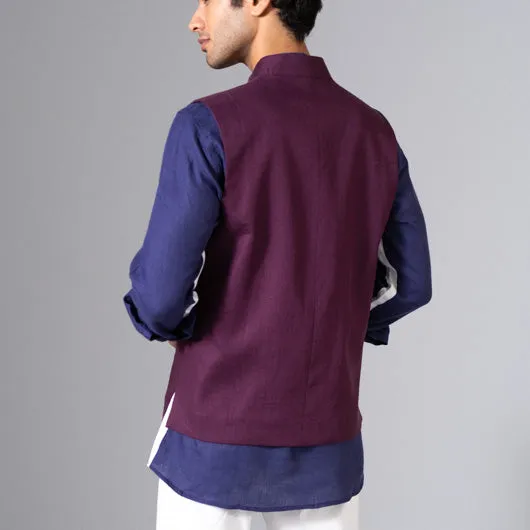 Sunset Escape Purple Linen Nehru Jacket