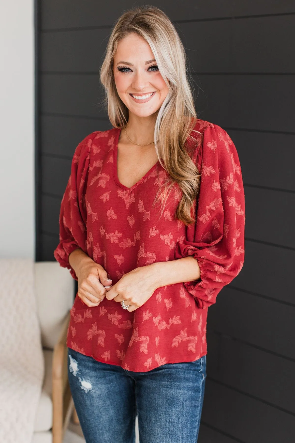 Sweet Compliments Floral Blouse- Marsala