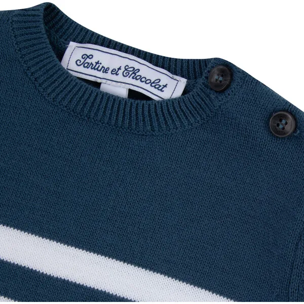 Tartine et Chocolat Seaside Striped Cotton Baby Sweater, Blue