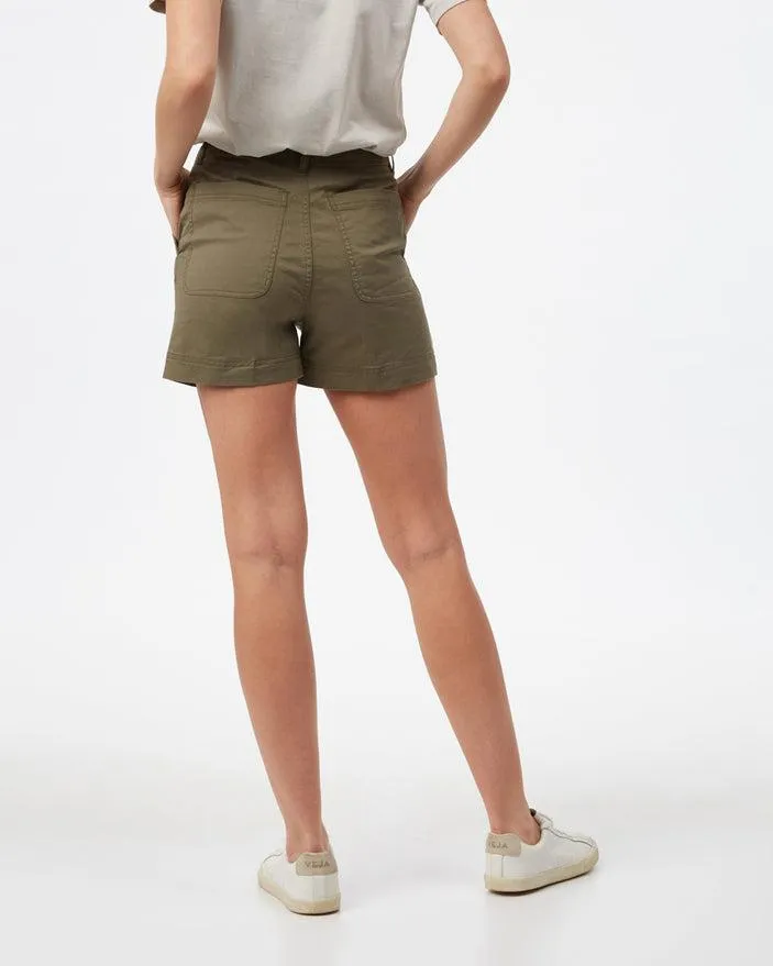 Tentree Twill High Waist Shorts in Olive Night Green