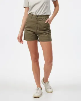 Tentree Twill High Waist Shorts in Olive Night Green