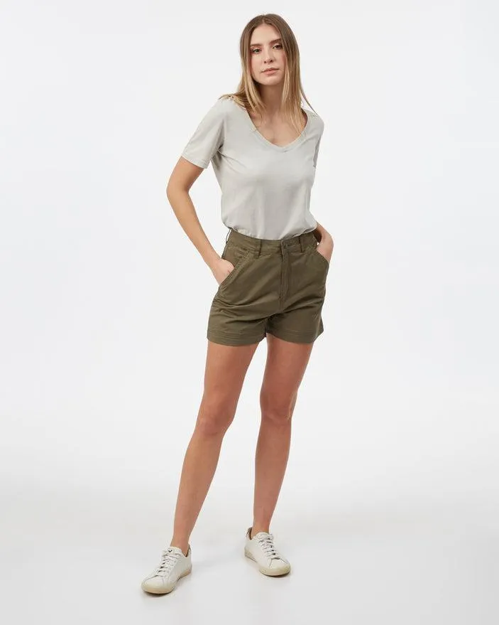 Tentree Twill High Waist Shorts in Olive Night Green