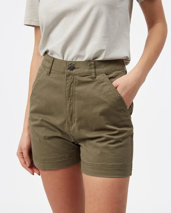 Tentree Twill High Waist Shorts in Olive Night Green