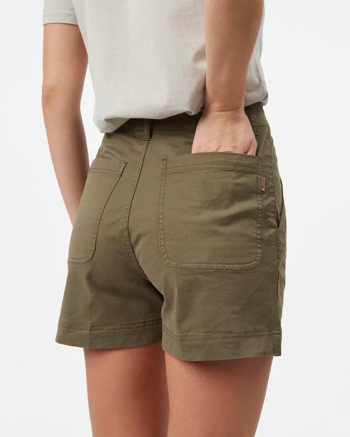 Tentree Twill High Waist Shorts in Olive Night Green