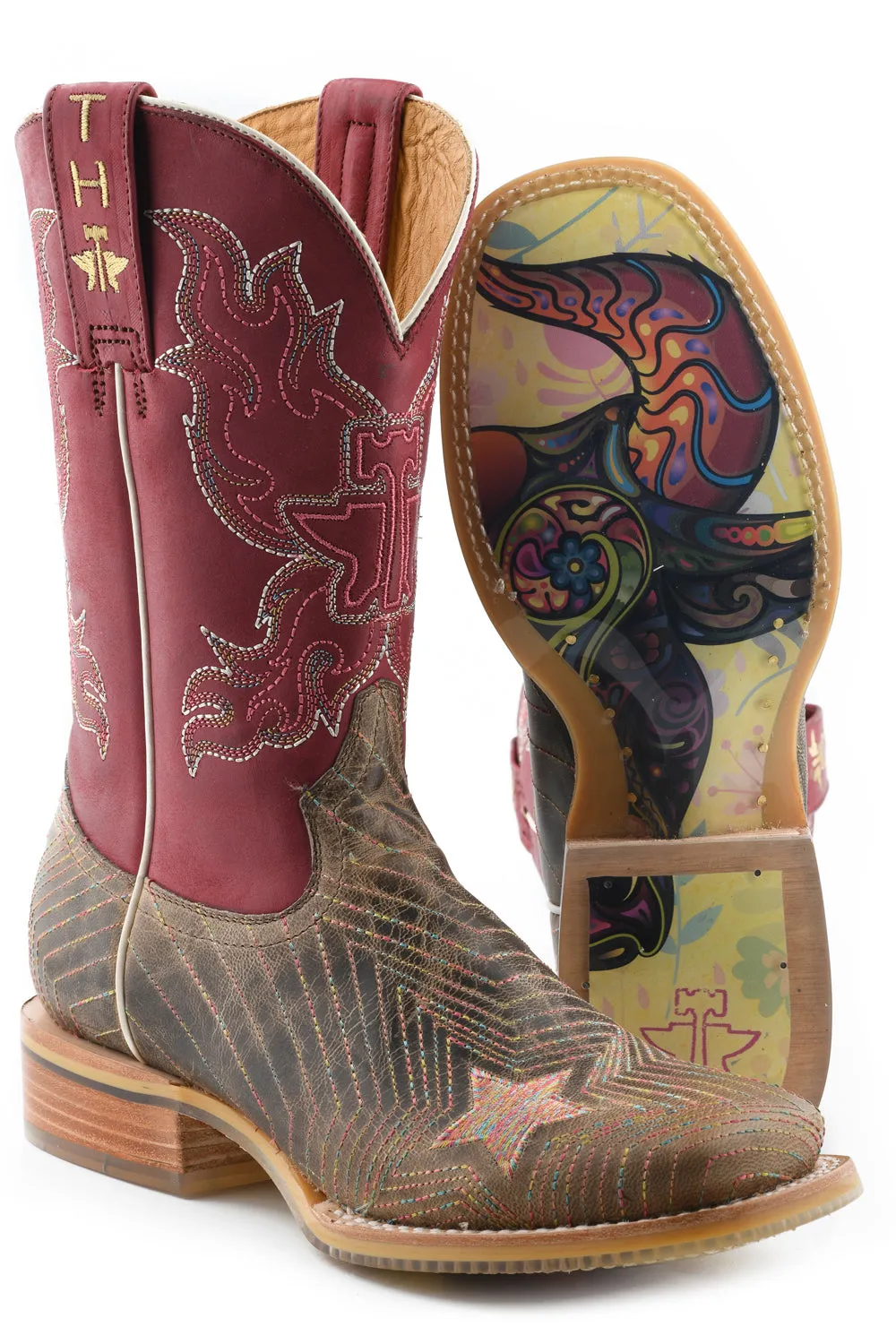 Tin Haul Womens Super Nova Star Multi-Color Leather Cowboy Boots 7.5