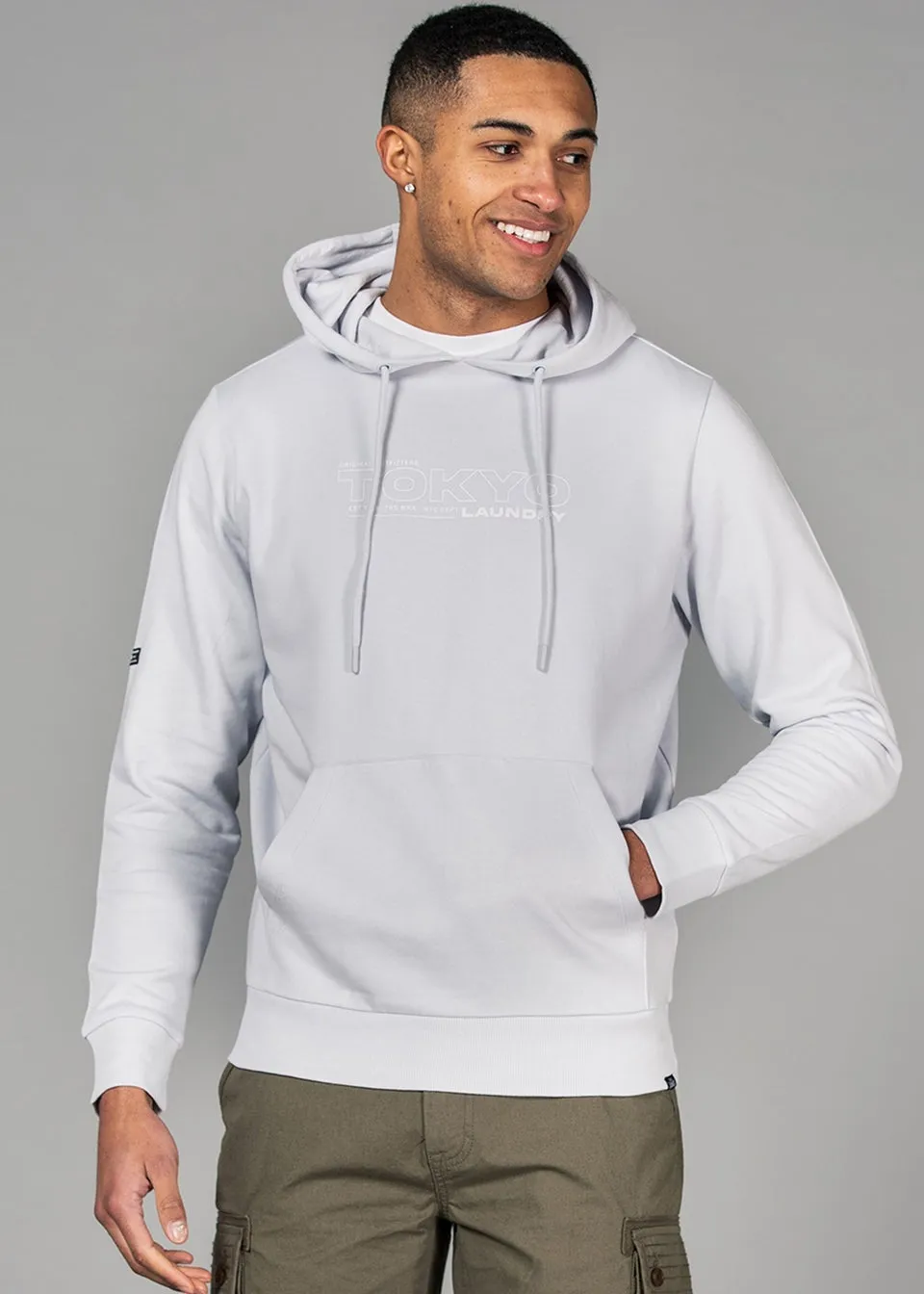 Tokyo Laundry Pale Blue Cotton Blend Hoody with Branding Print