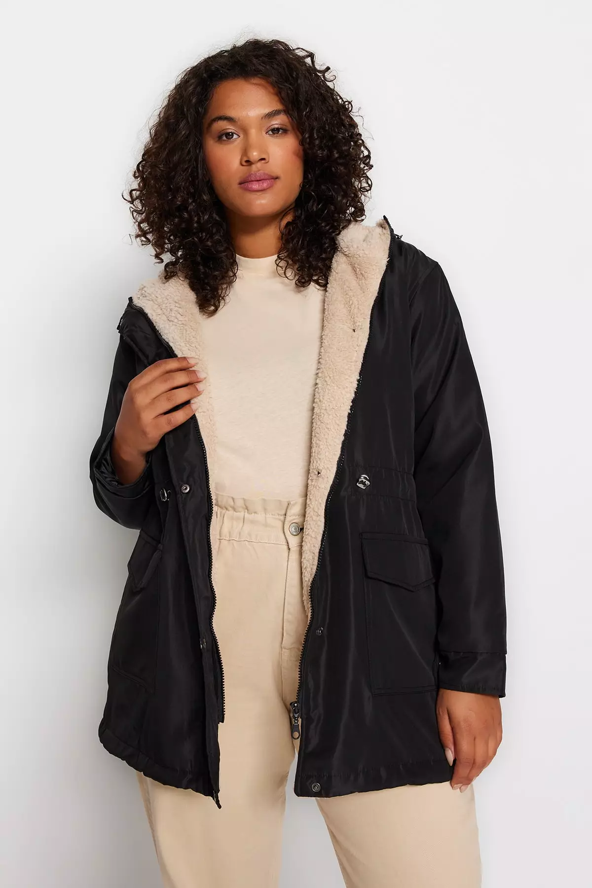 Trendyol Plus Size Hooded Coat