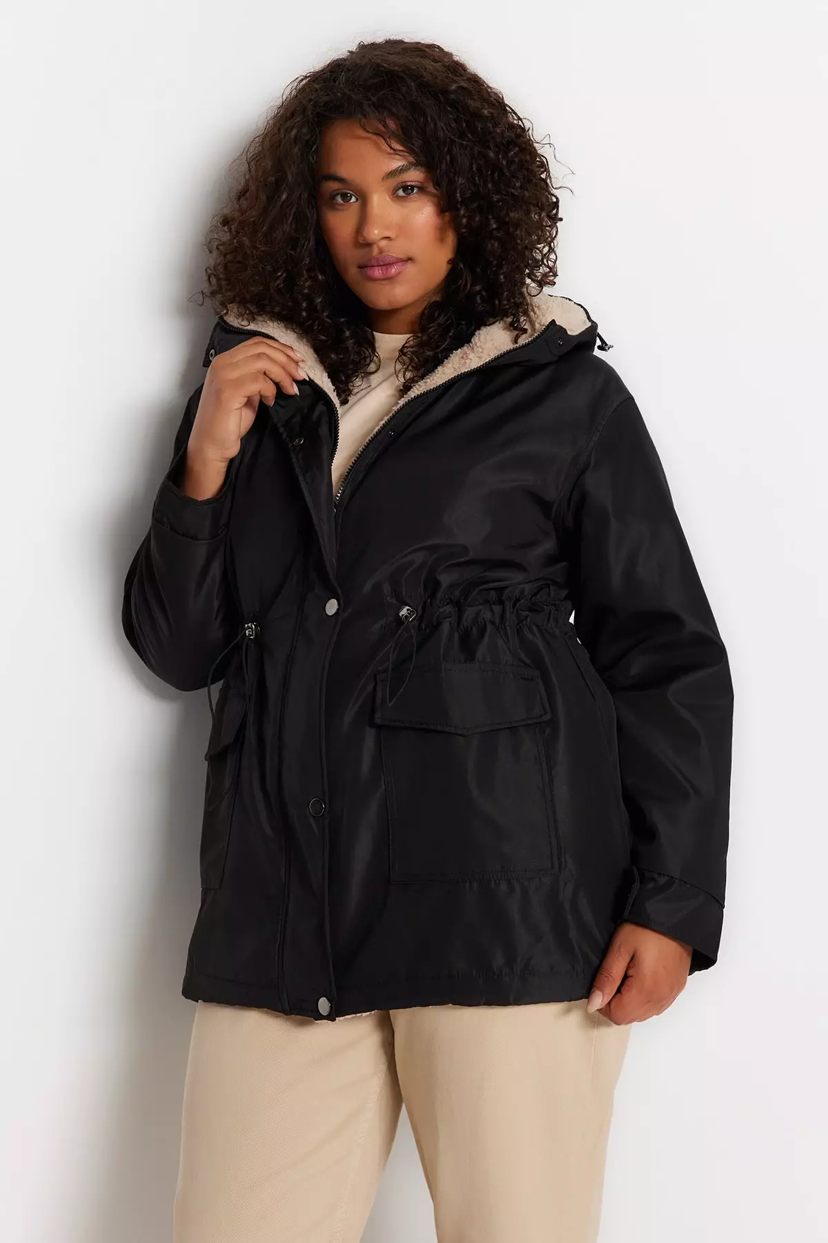 Trendyol Plus Size Hooded Coat