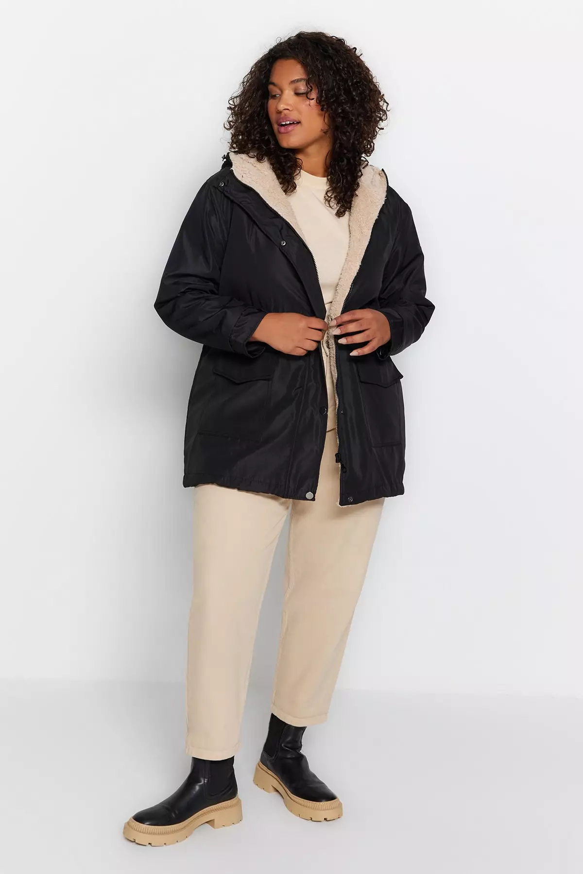 Trendyol Plus Size Hooded Coat