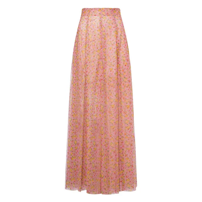 TULLE SKIRT WITH FLOWERS Woman Pink