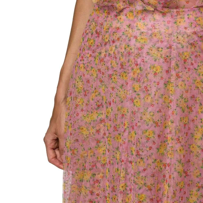 TULLE SKIRT WITH FLOWERS Woman Pink