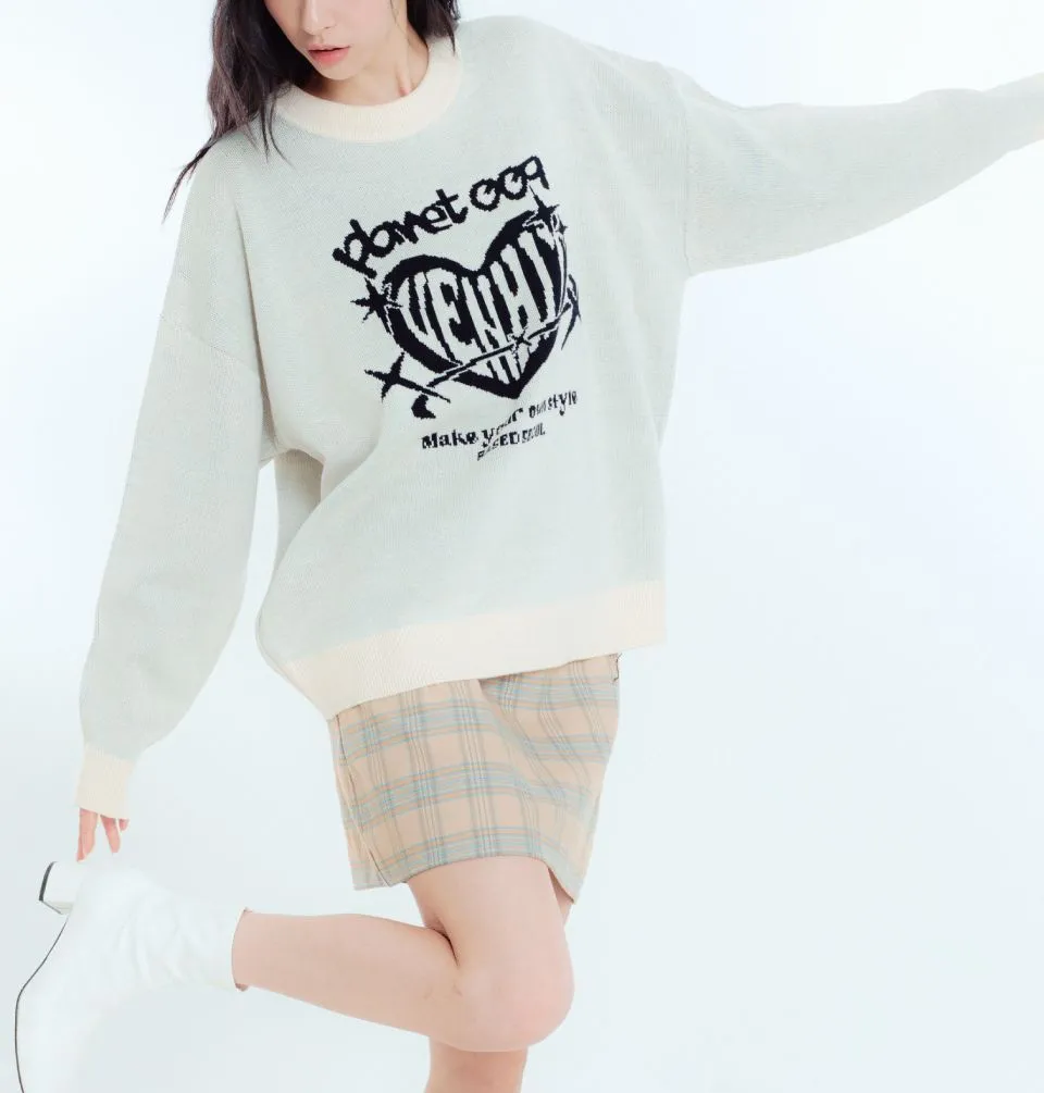 VENHIT  |Heart Unisex Street Style Long Sleeves Oversized Logo