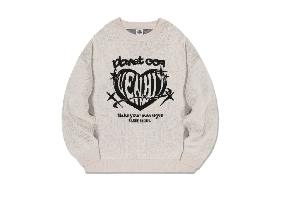 VENHIT  |Heart Unisex Street Style Long Sleeves Oversized Logo