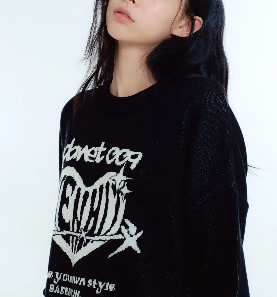 VENHIT  |Heart Unisex Street Style Long Sleeves Oversized Logo