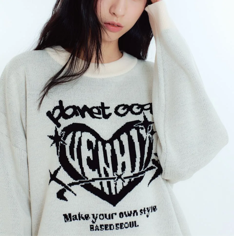 VENHIT  |Heart Unisex Street Style Long Sleeves Oversized Logo